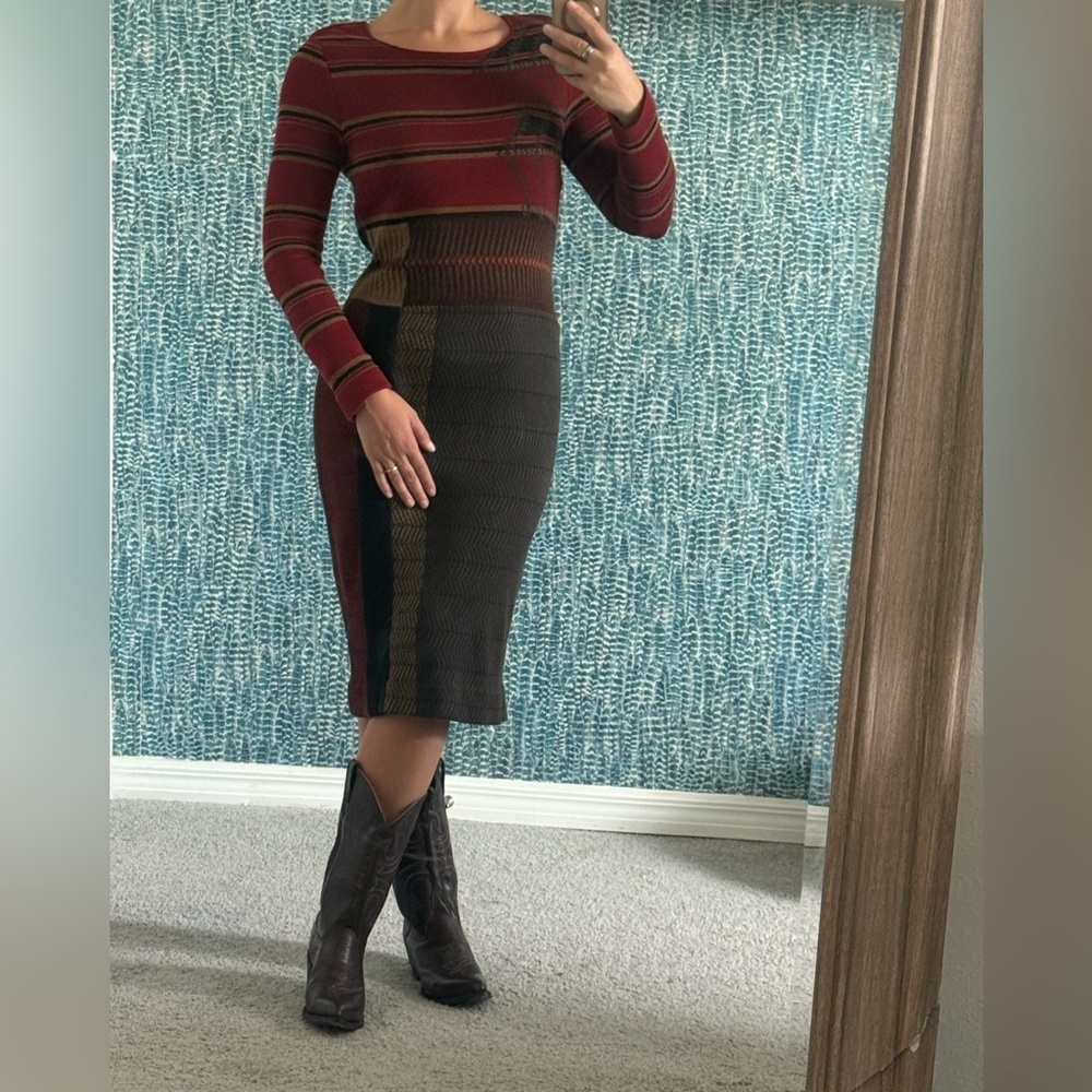 Peruvian Connection‎ Striped Midi Dress - Red and Brown